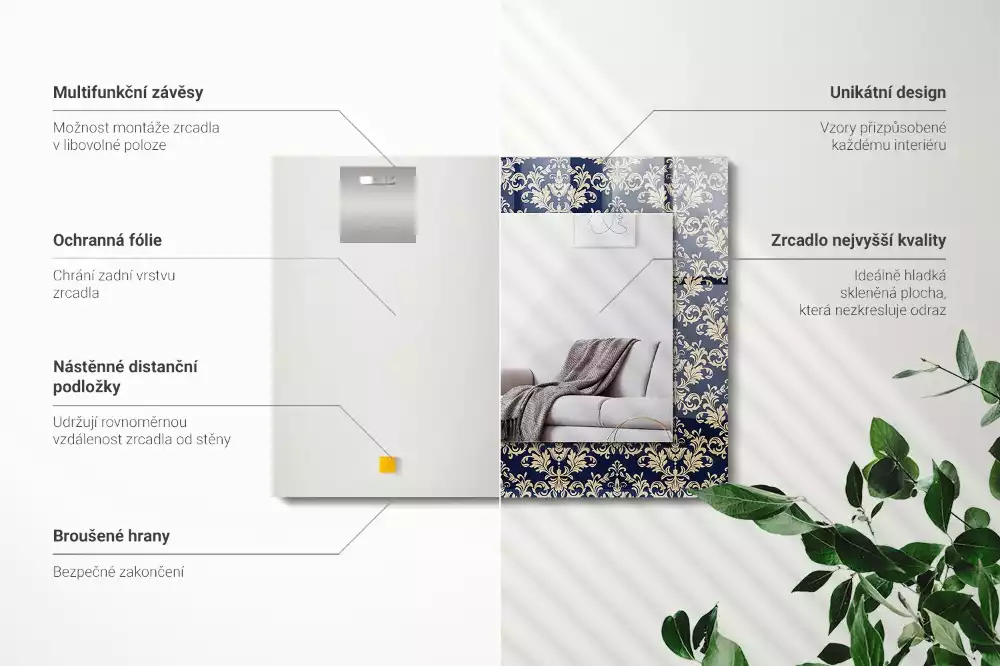 Bedrukte rechthoekige spiegel Victoriaans behangpatroon