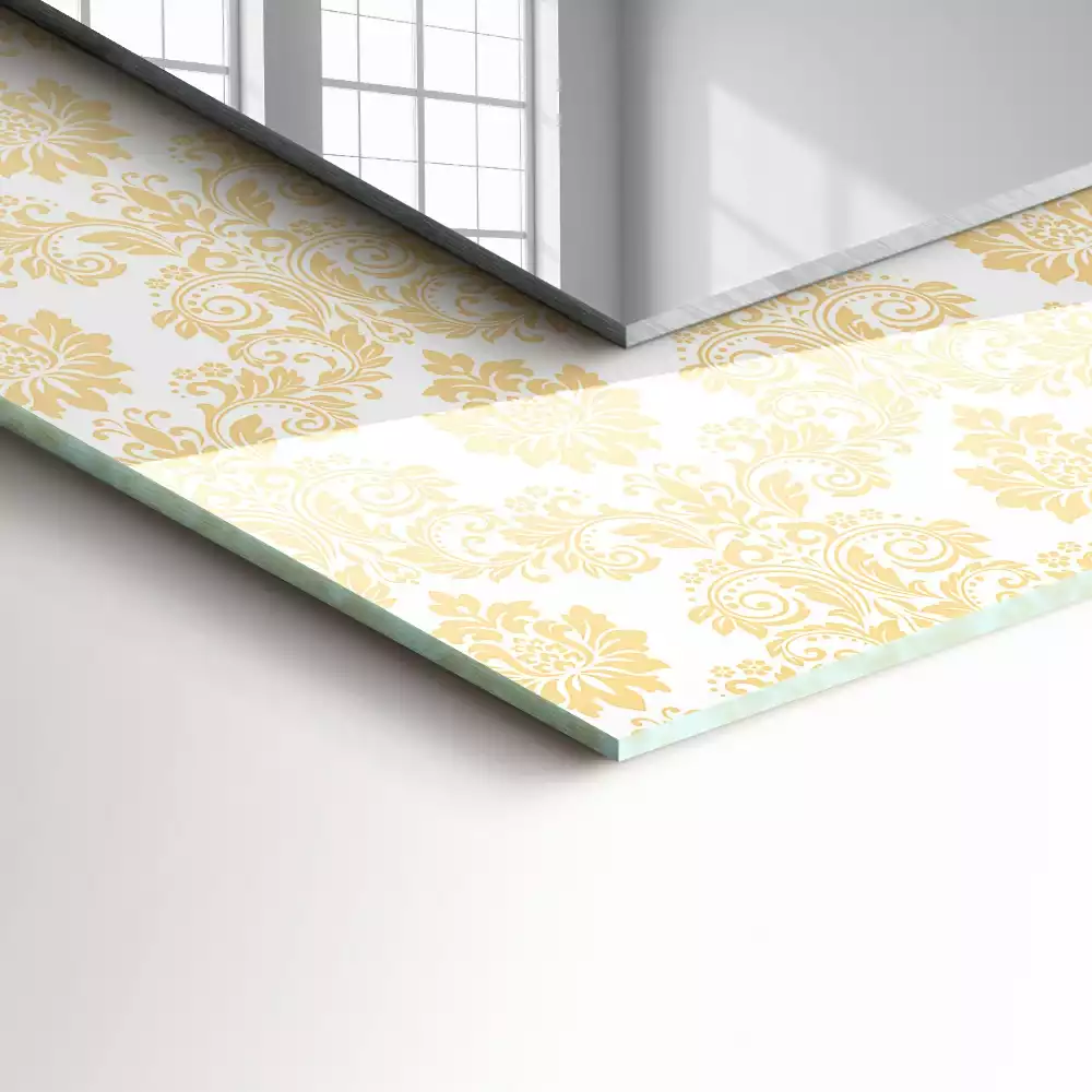 Rechthoekige spiegel met bedrukte lijst Gele ornamenten