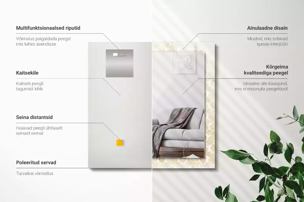 Rechthoekige spiegel met bedrukte lijst Gele ornamenten