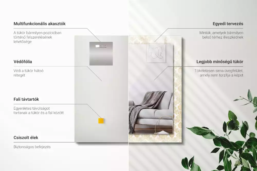 Rechthoekige spiegel met bedrukte lijst Gele ornamenten