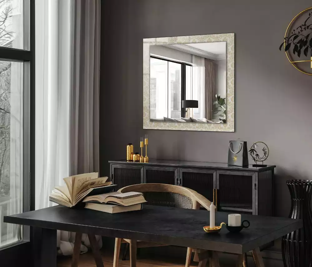 Rechthoekige spiegel met bedrukte lijst Gele ornamenten