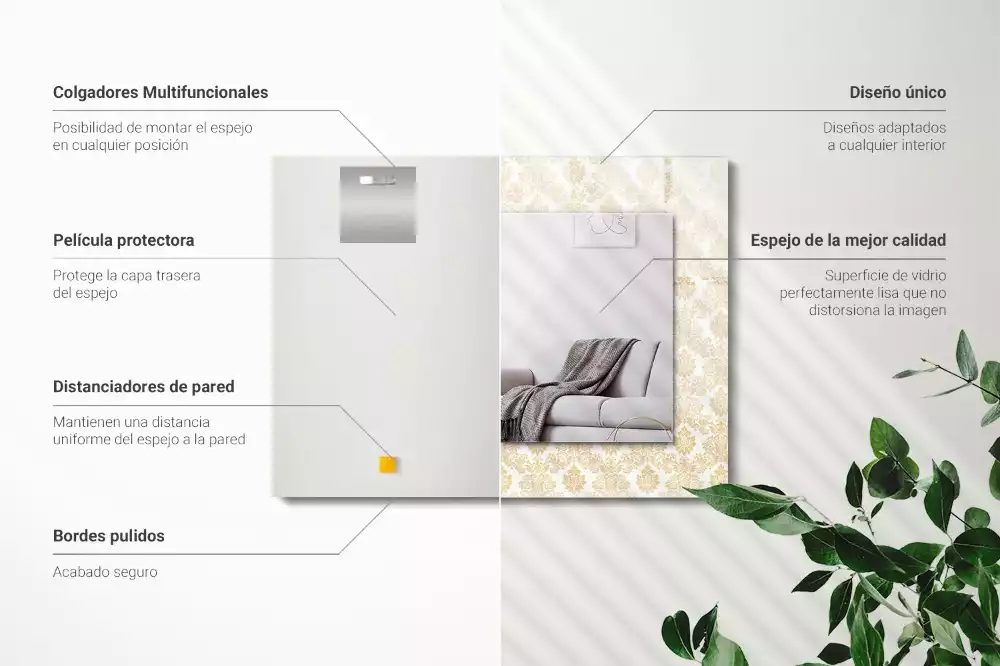 Rechthoekige spiegel met bedrukte lijst Gele ornamenten