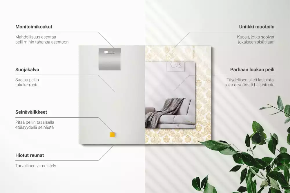 Rechthoekige spiegel met bedrukte lijst Gele ornamenten