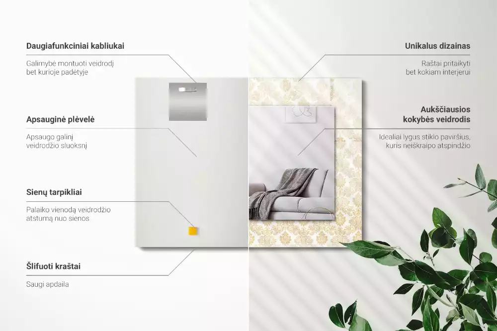 Rechthoekige spiegel met bedrukte lijst Gele ornamenten