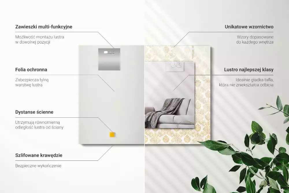 Rechthoekige spiegel met bedrukte lijst Gele ornamenten