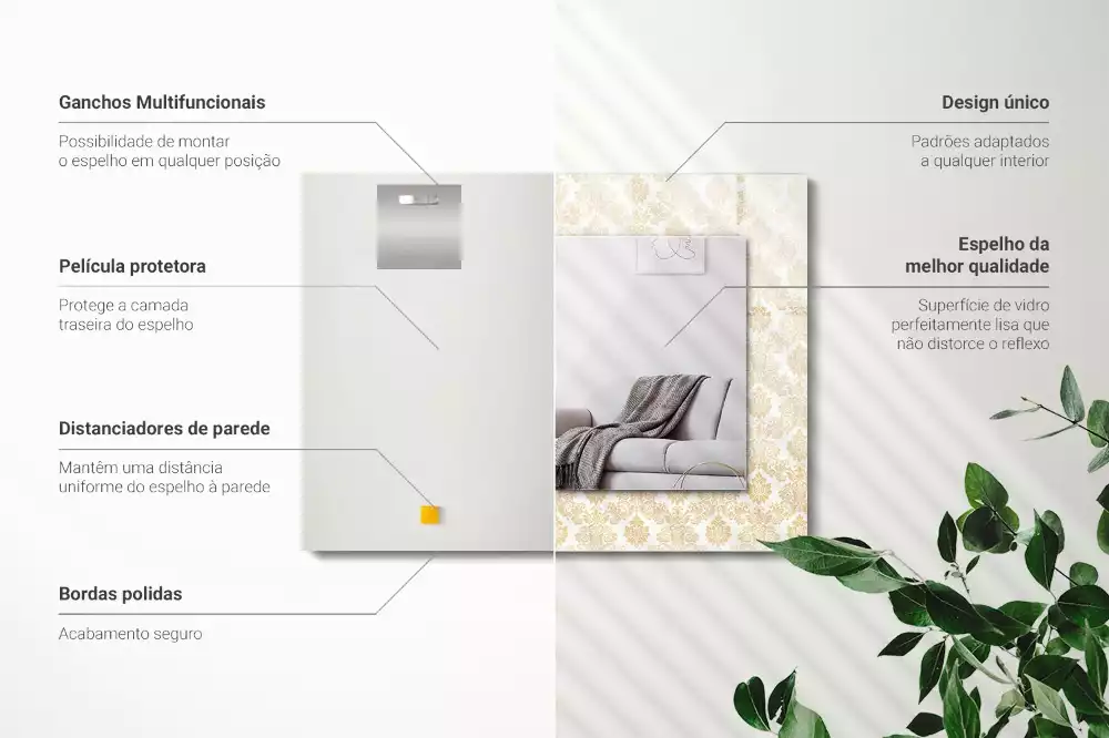 Rechthoekige spiegel met bedrukte lijst Gele ornamenten