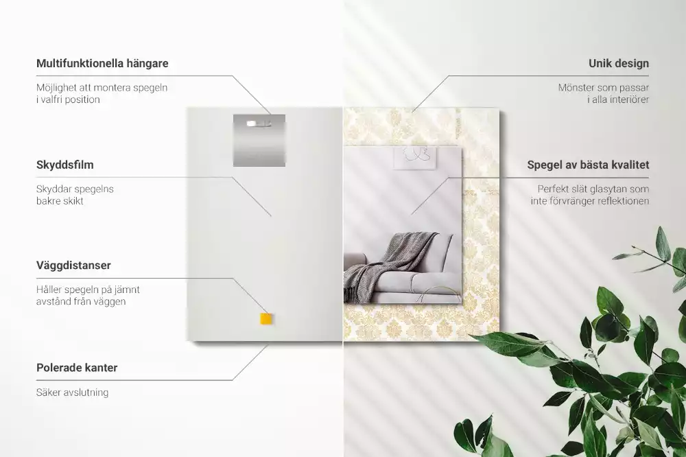 Rechthoekige spiegel met bedrukte lijst Gele ornamenten