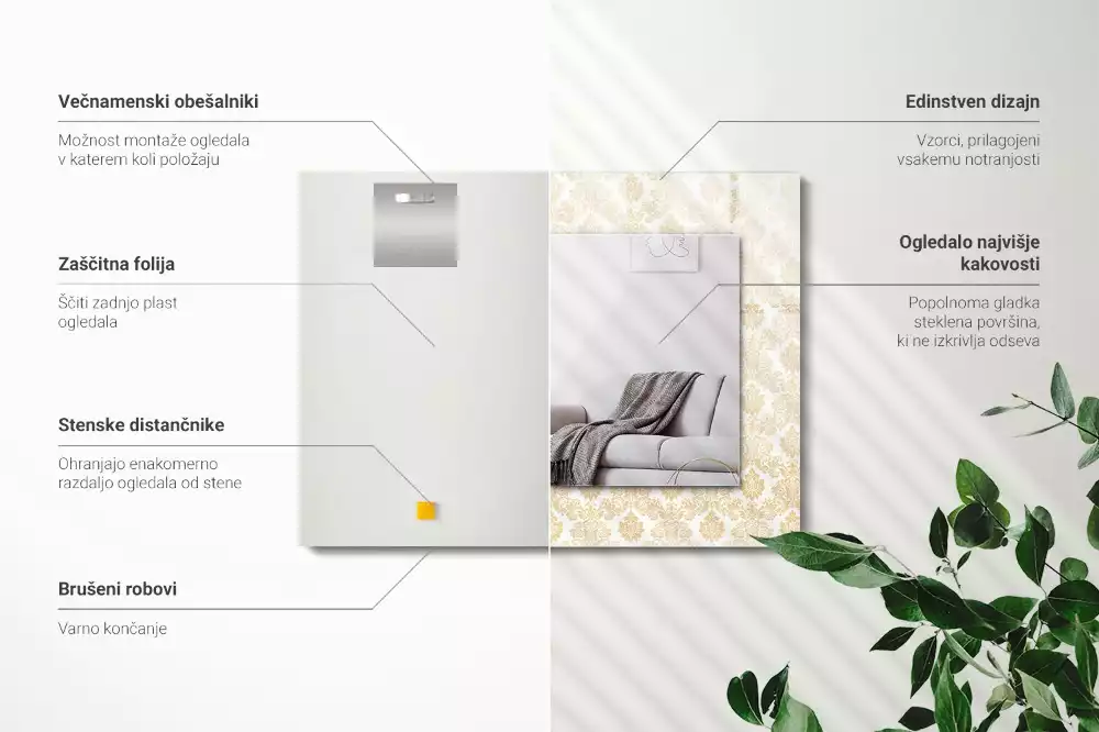 Rechthoekige spiegel met bedrukte lijst Gele ornamenten