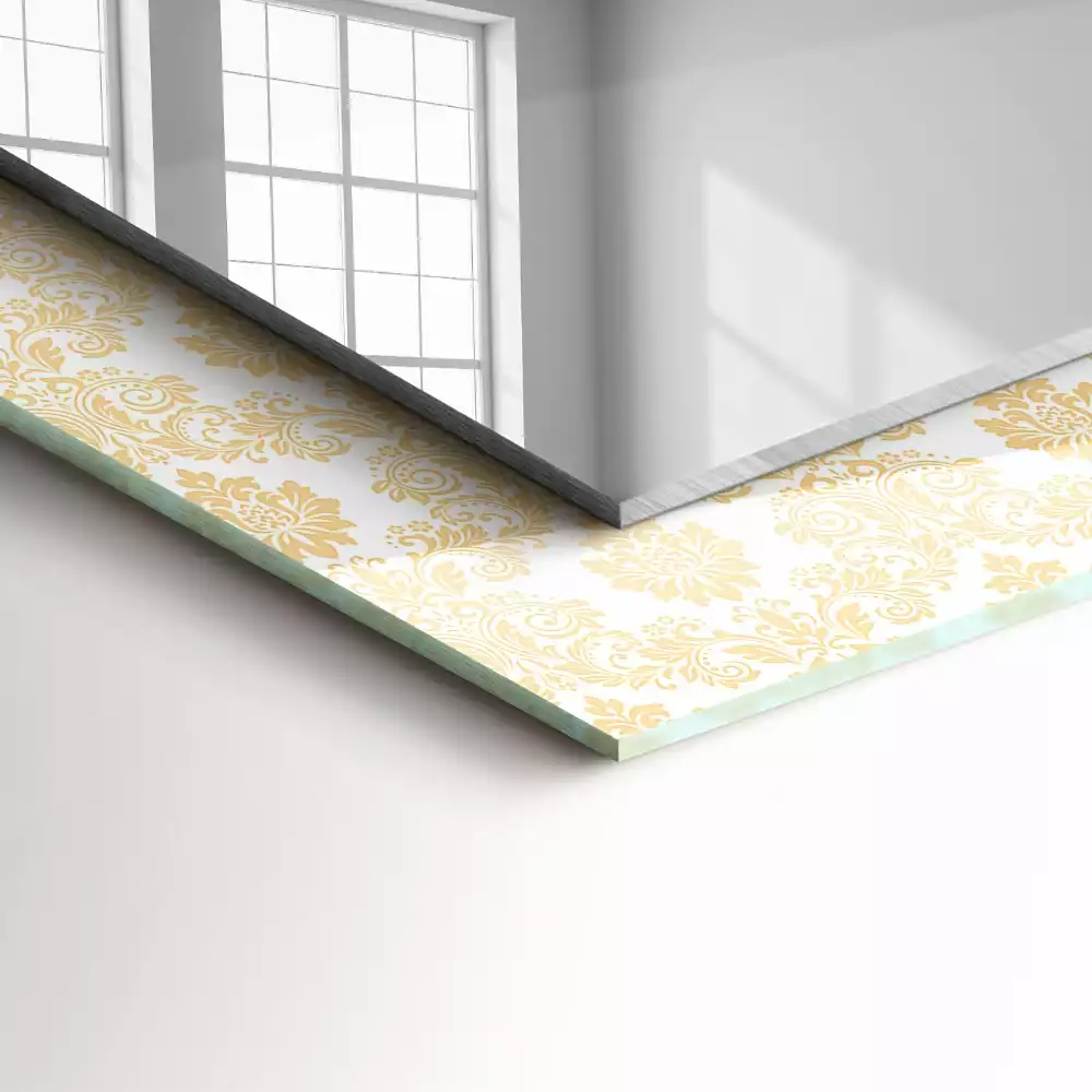 Rechthoekige spiegel met bedrukte lijst Gele ornamenten