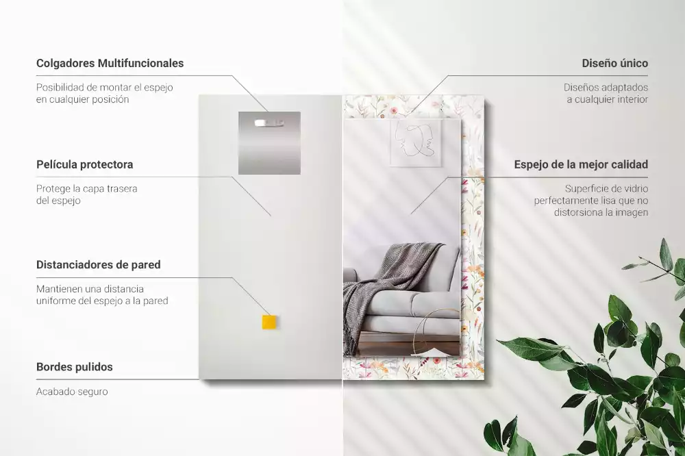 Rechthoekige spiegel met decoratie Bloemen aquarelpatroon