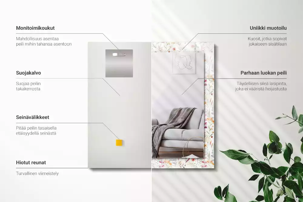 Rechthoekige spiegel met decoratie Bloemen aquarelpatroon