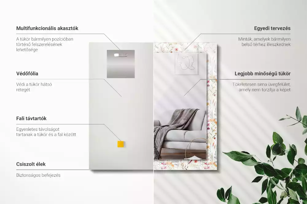 Rechthoekige spiegel met decoratie Bloemen aquarelpatroon