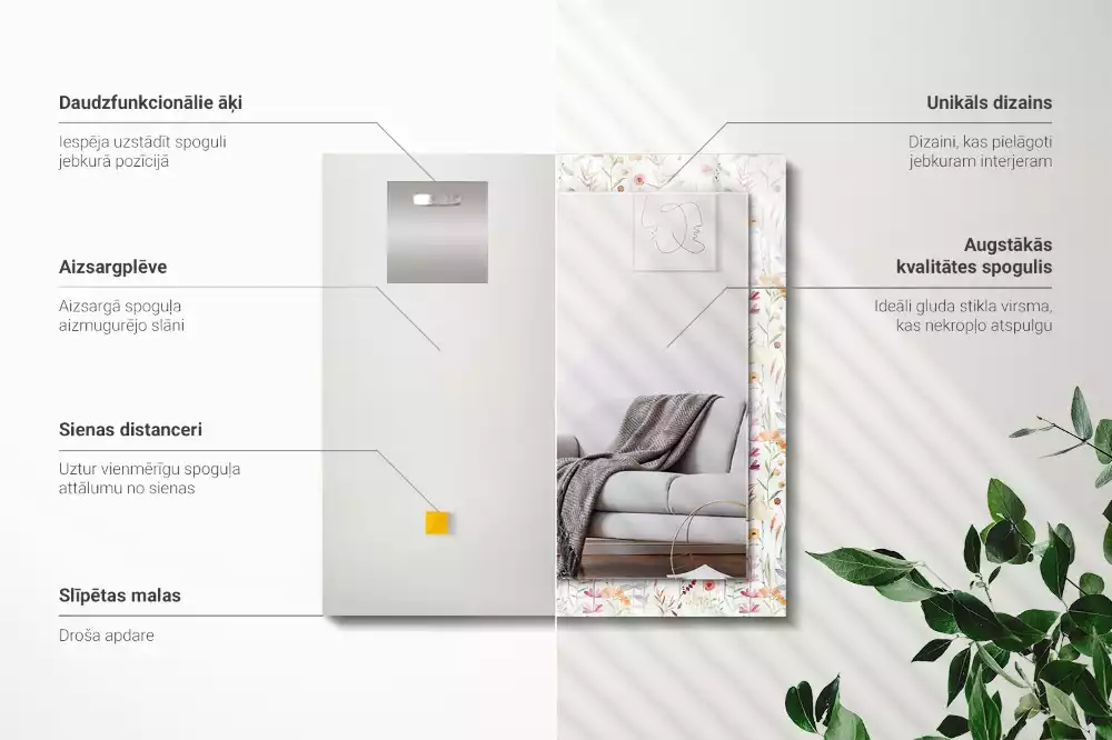 Rechthoekige spiegel met decoratie Bloemen aquarelpatroon