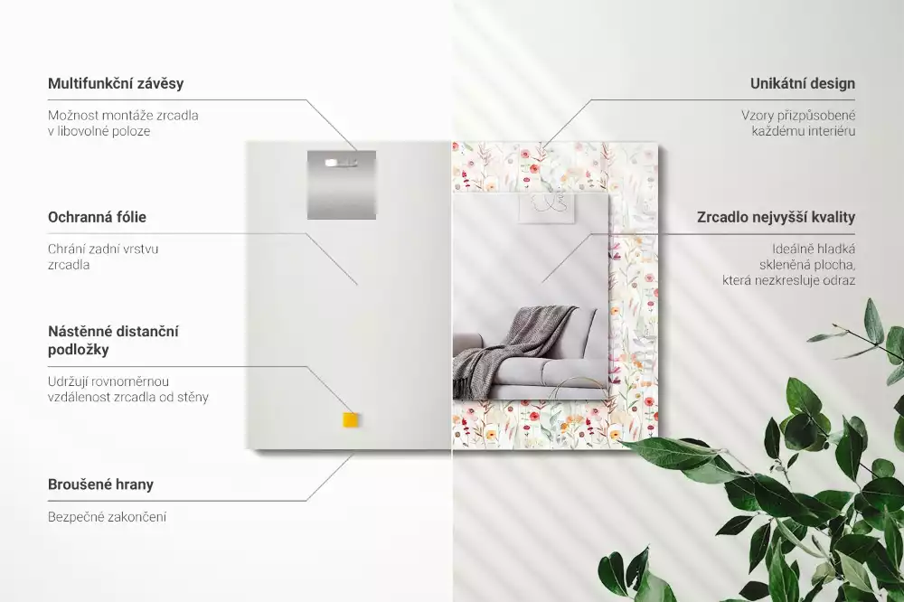 Rechthoekige spiegel met decoratie Bloemen aquarelpatroon