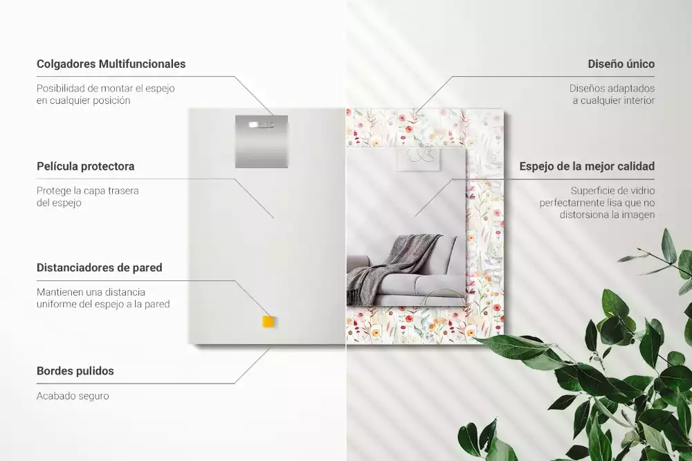 Rechthoekige spiegel met decoratie Bloemen aquarelpatroon