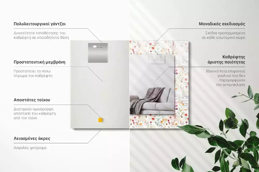 Rechthoekige spiegel met decoratie Bloemen aquarelpatroon