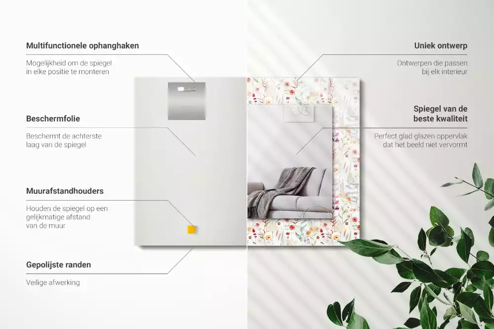 Rechthoekige spiegel met decoratie Bloemen aquarelpatroon