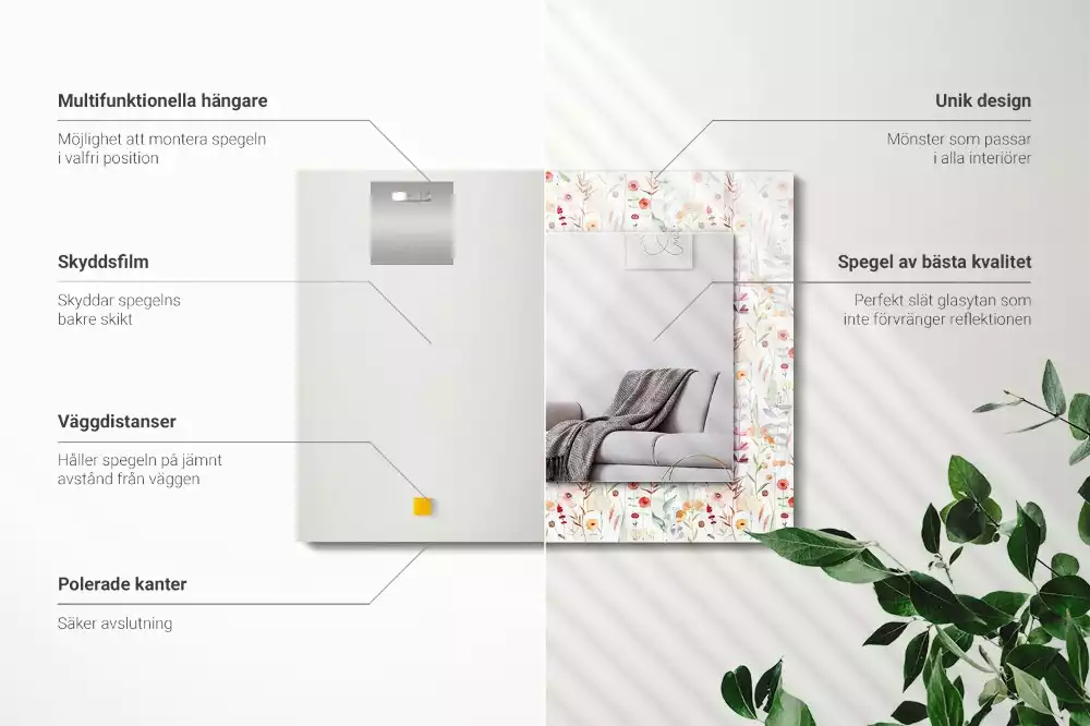 Rechthoekige spiegel met decoratie Bloemen aquarelpatroon
