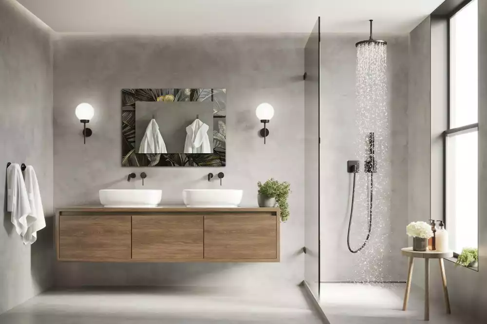 Rechthoekige spiegel lijst met print Bloemen en kolibries