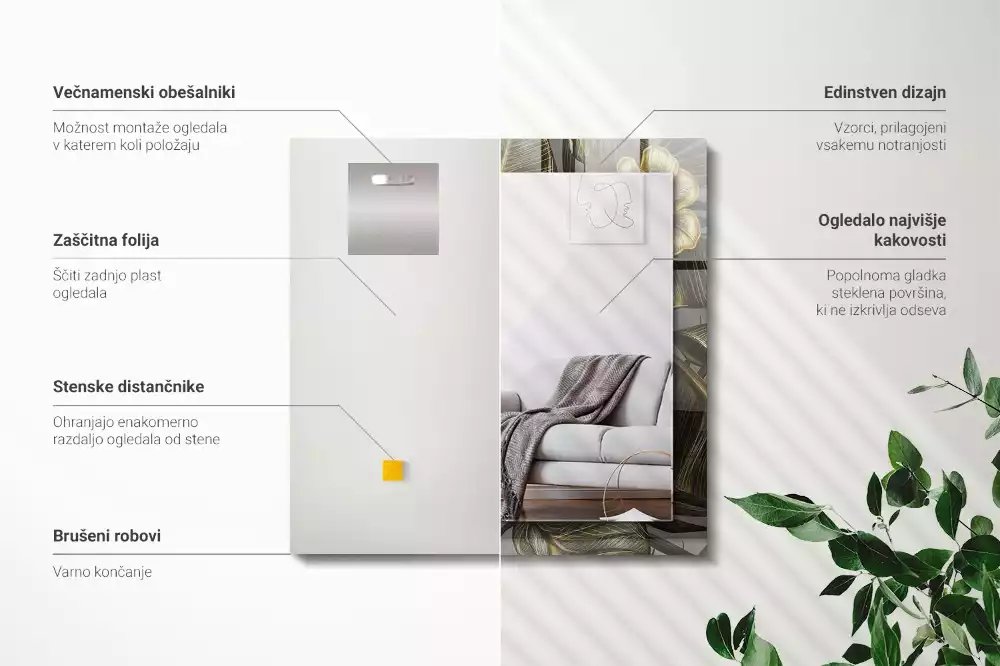 Rechthoekige spiegel lijst met print Bloemen en kolibries