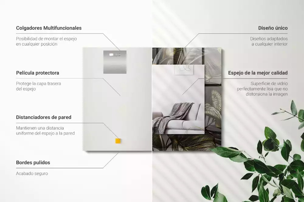 Rechthoekige spiegel lijst met print Bloemen en kolibries