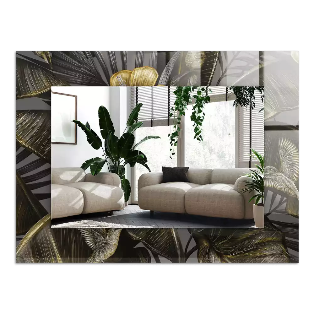 Rechthoekige spiegel lijst met print Bloemen en kolibries