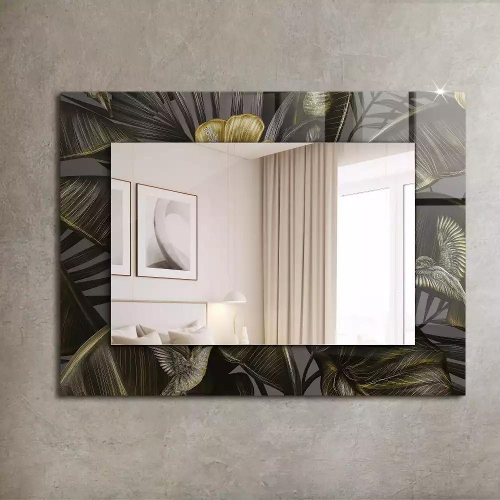 Rechthoekige spiegel lijst met print Bloemen en kolibries