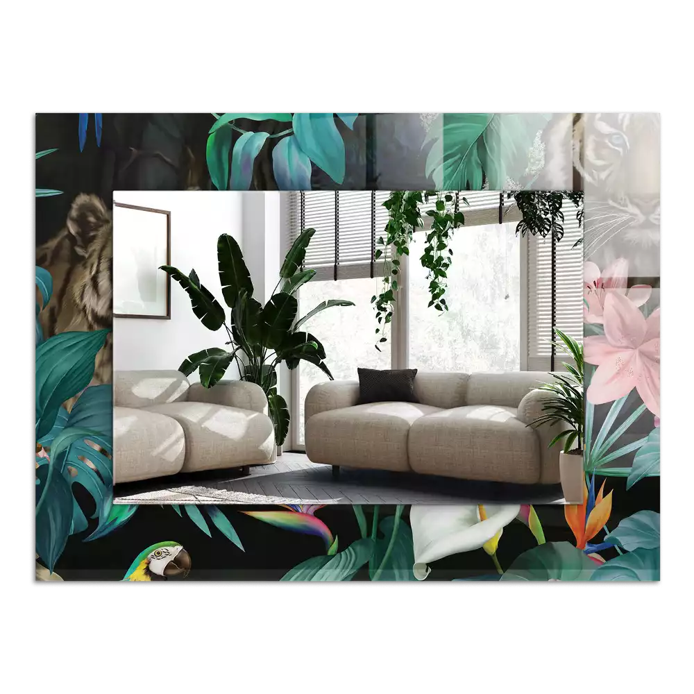 Bedrukte rechthoekige spiegel Tijgers papegaaien jungle