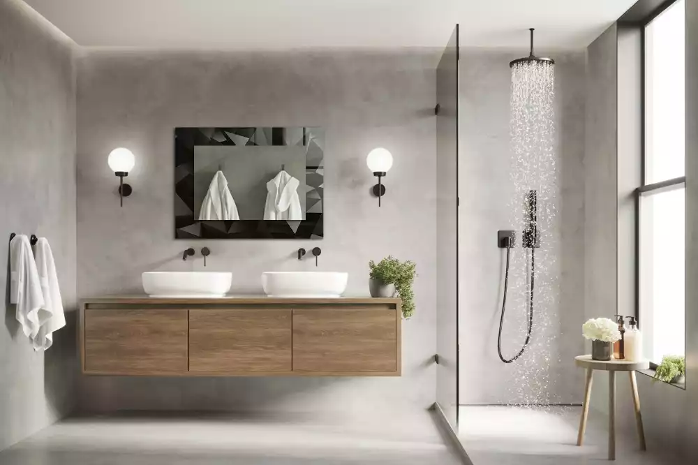 Rechthoekige spiegel met bedrukte lijst Zwarte geometrische vormen