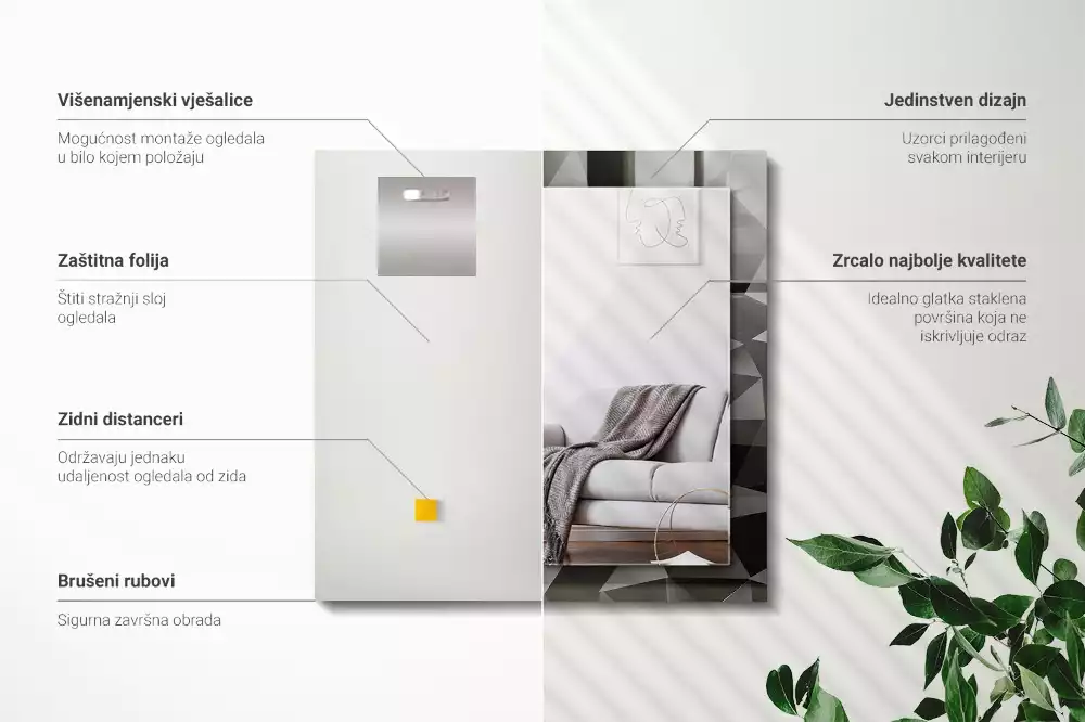 Rechthoekige spiegel met bedrukte lijst Zwarte geometrische vormen