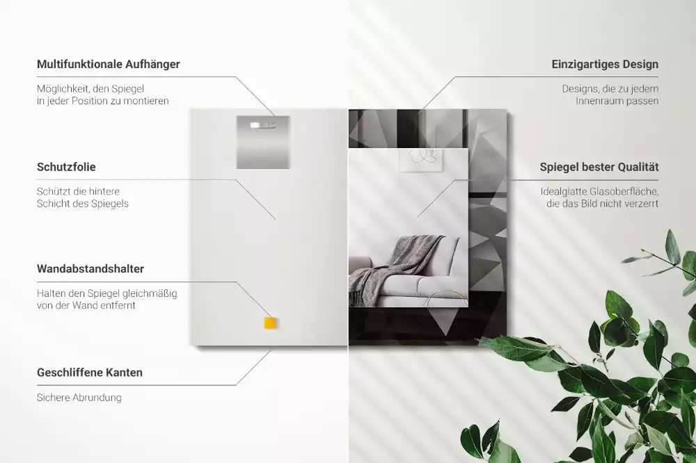 Rechthoekige spiegel met bedrukte lijst Zwarte geometrische vormen