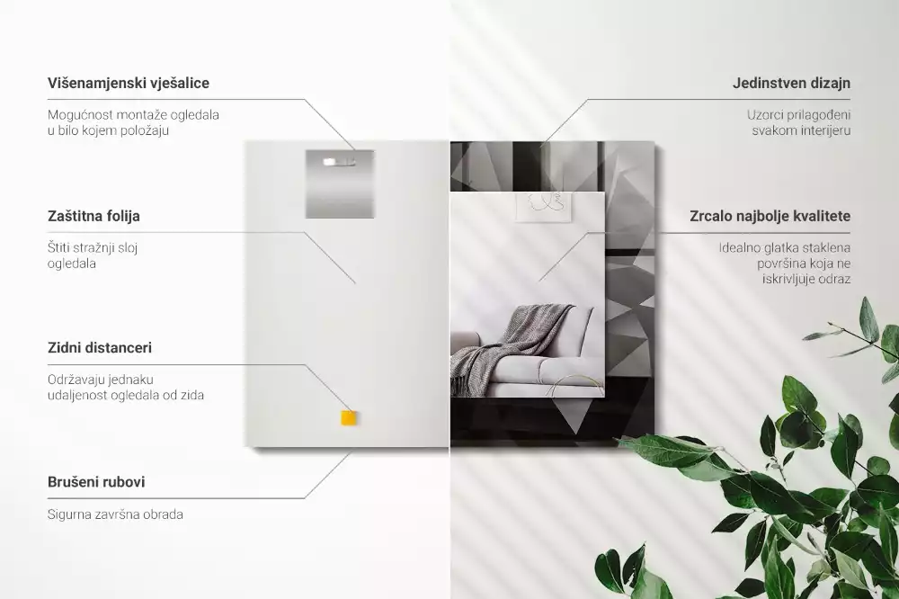 Rechthoekige spiegel met bedrukte lijst Zwarte geometrische vormen