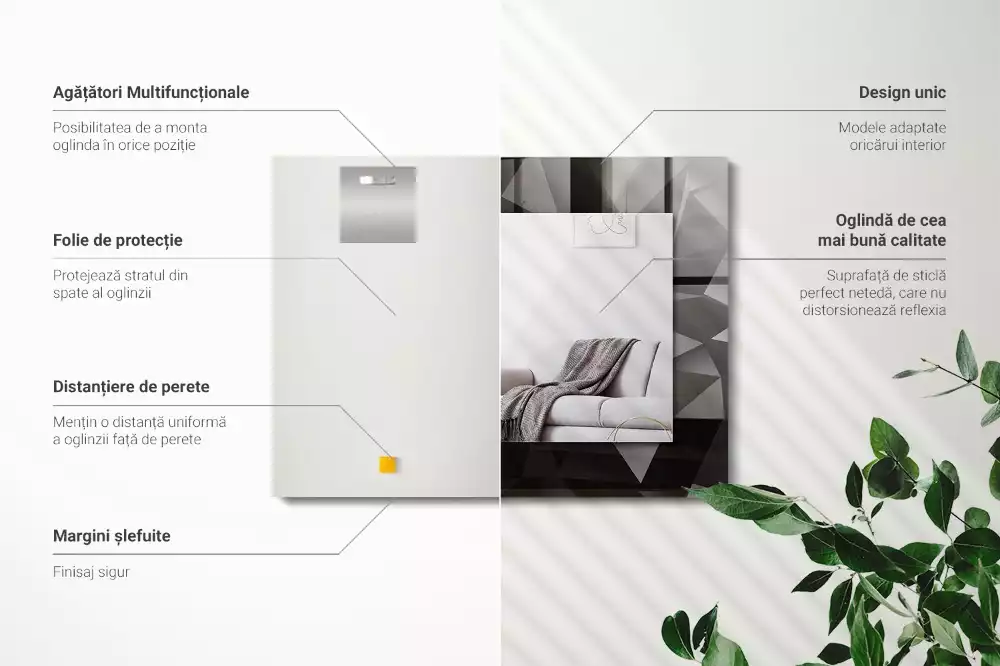 Rechthoekige spiegel met bedrukte lijst Zwarte geometrische vormen