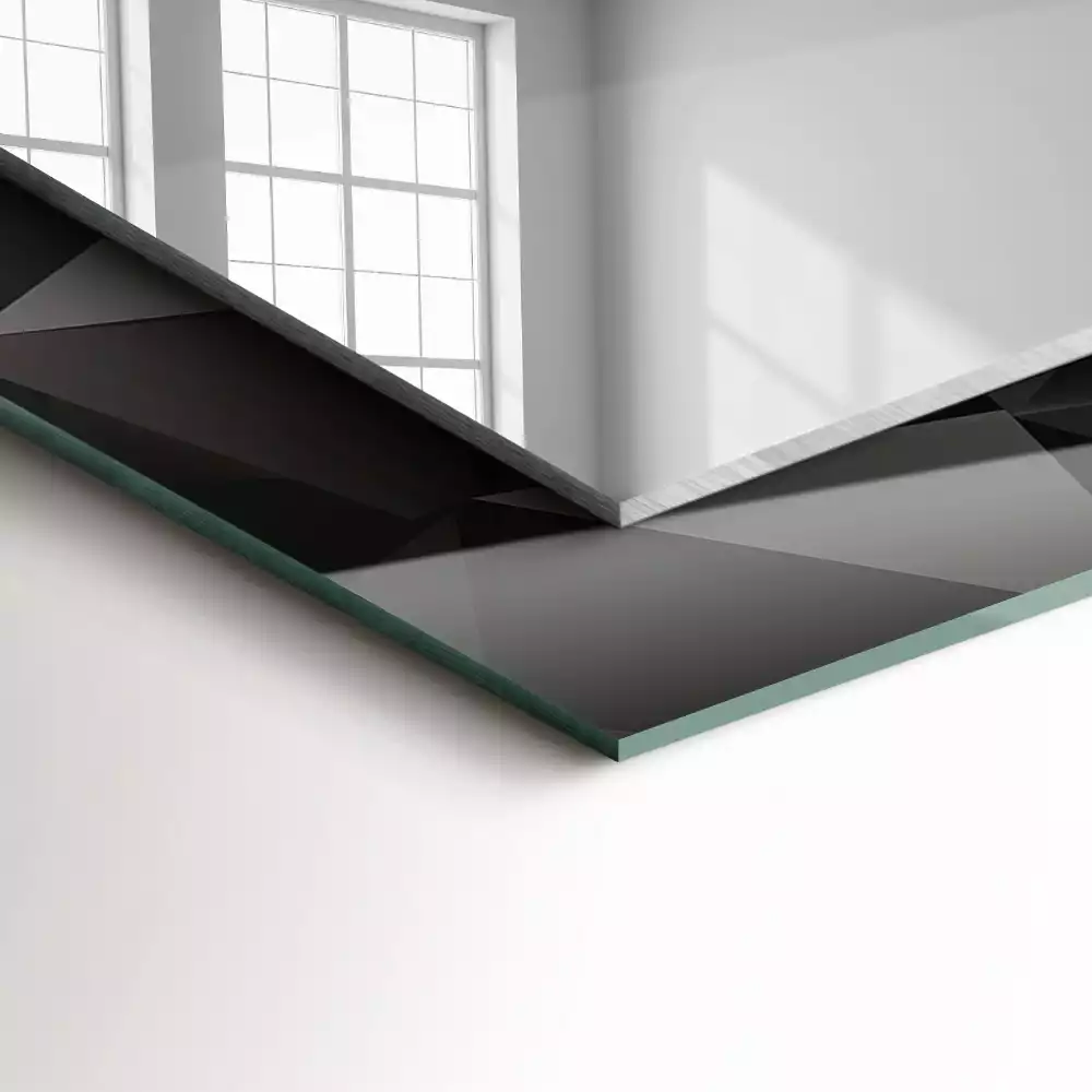 Rechthoekige spiegel met bedrukte lijst Zwarte geometrische vormen