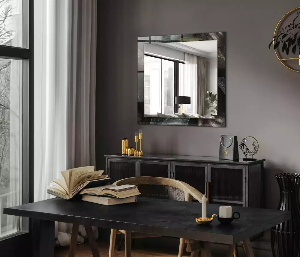 Rechthoekige spiegel met decoratie Kleurrijke plantenbladeren