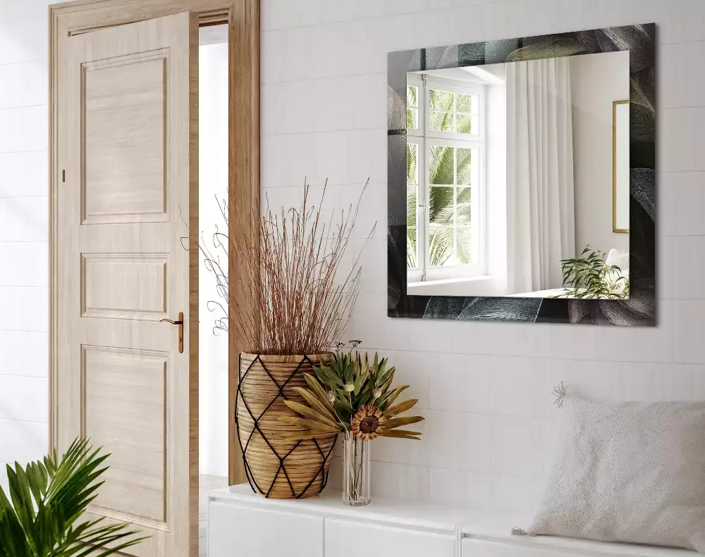 Rechthoekige spiegel met decoratie Kleurrijke plantenbladeren