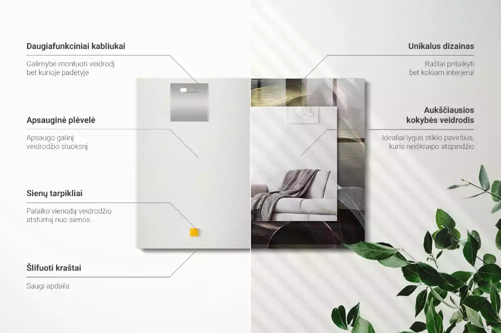 Rechthoekige spiegel met decoratie Kleurrijke plantenbladeren