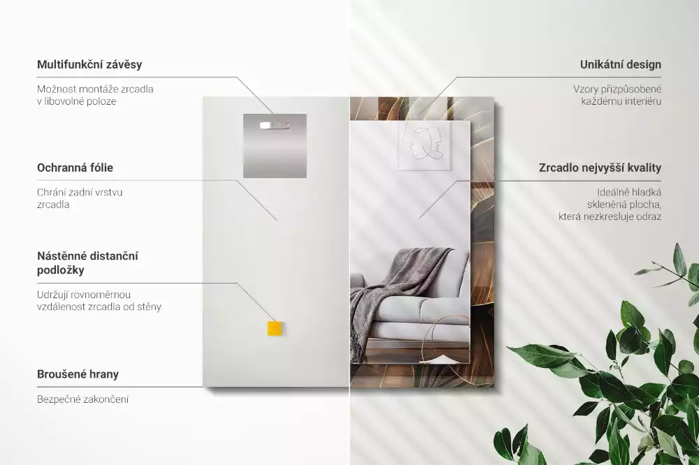 Rechthoekige spiegel lijst met print tropische bladeren