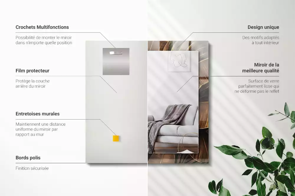 Rechthoekige spiegel lijst met print tropische bladeren