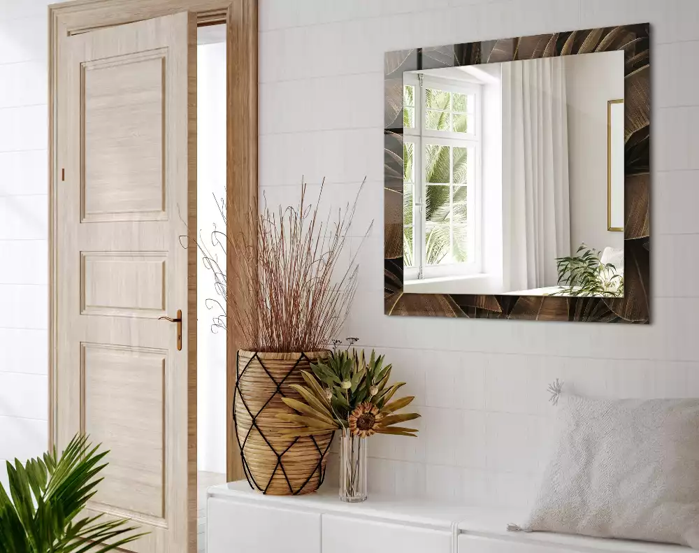 Rechthoekige spiegel lijst met print tropische bladeren