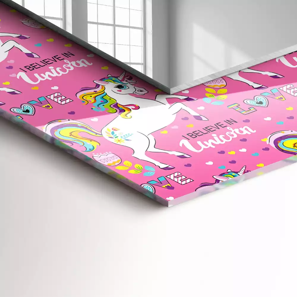 Bedrukte rechthoekige spiegel Eenhoorns regenbogen harten