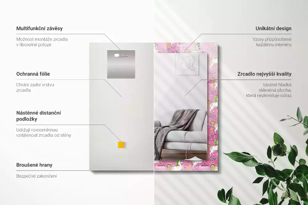 Bedrukte rechthoekige spiegel Eenhoorns regenbogen harten