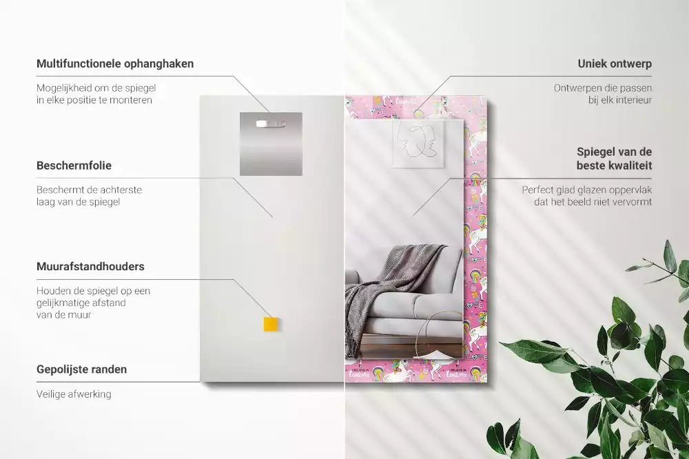 Bedrukte rechthoekige spiegel Eenhoorns regenbogen harten