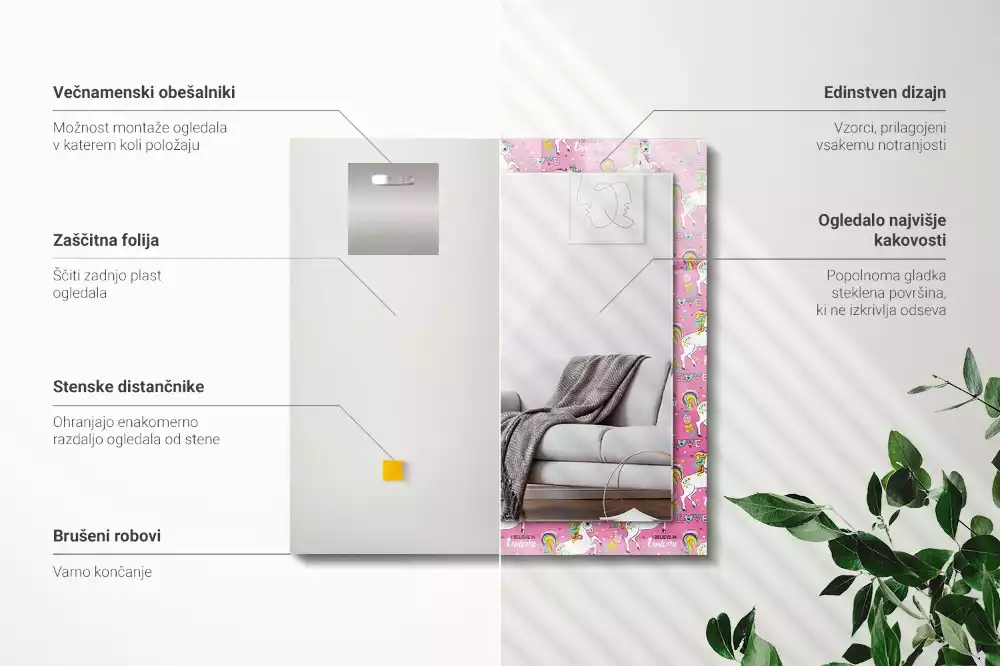 Bedrukte rechthoekige spiegel Eenhoorns regenbogen harten