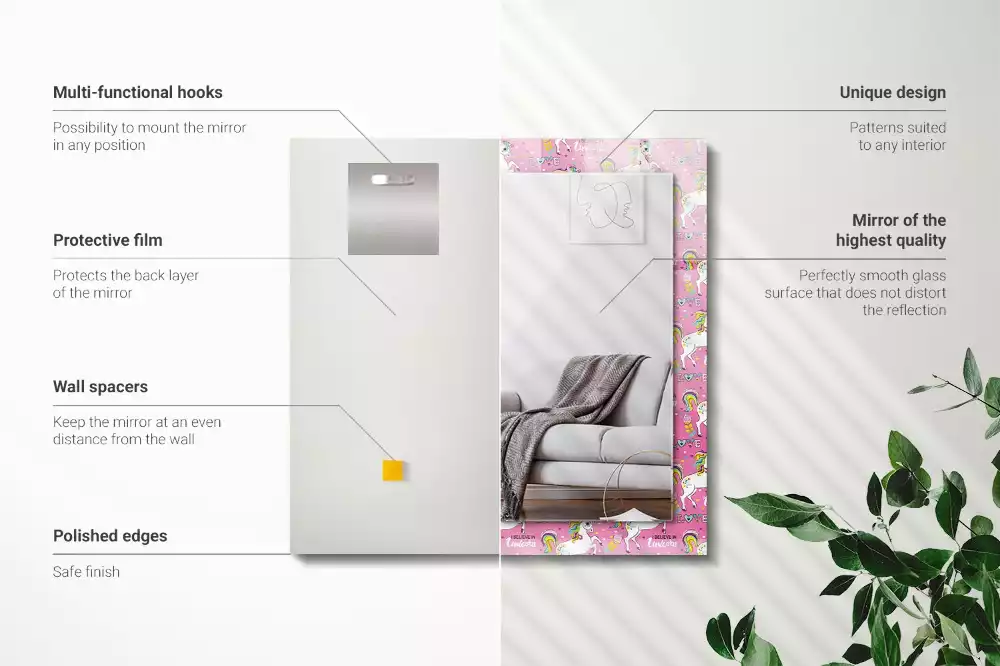 Bedrukte rechthoekige spiegel Eenhoorns regenbogen harten