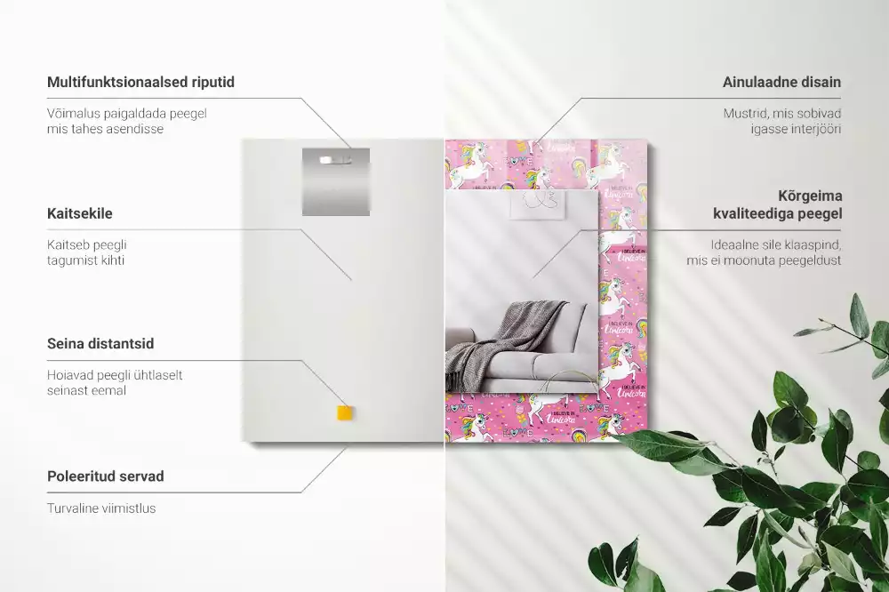 Bedrukte rechthoekige spiegel Eenhoorns regenbogen harten