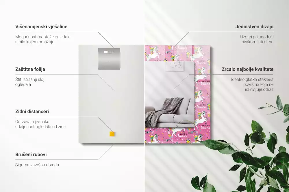 Bedrukte rechthoekige spiegel Eenhoorns regenbogen harten