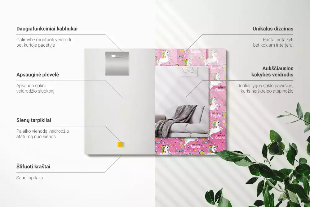 Bedrukte rechthoekige spiegel Eenhoorns regenbogen harten