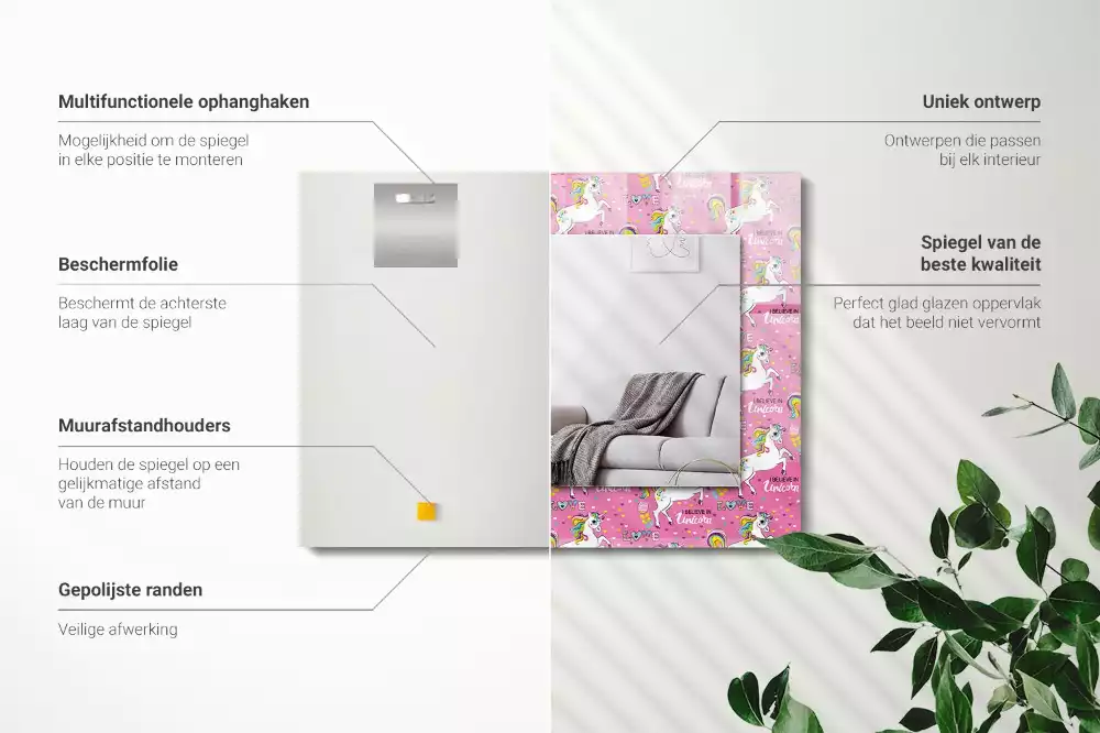 Bedrukte rechthoekige spiegel Eenhoorns regenbogen harten