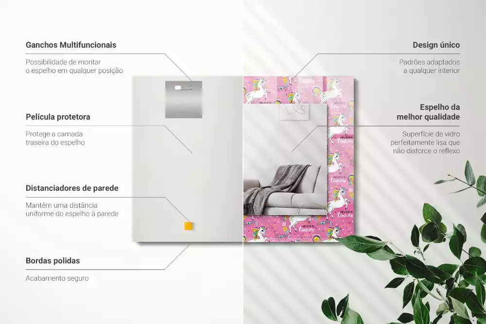 Bedrukte rechthoekige spiegel Eenhoorns regenbogen harten